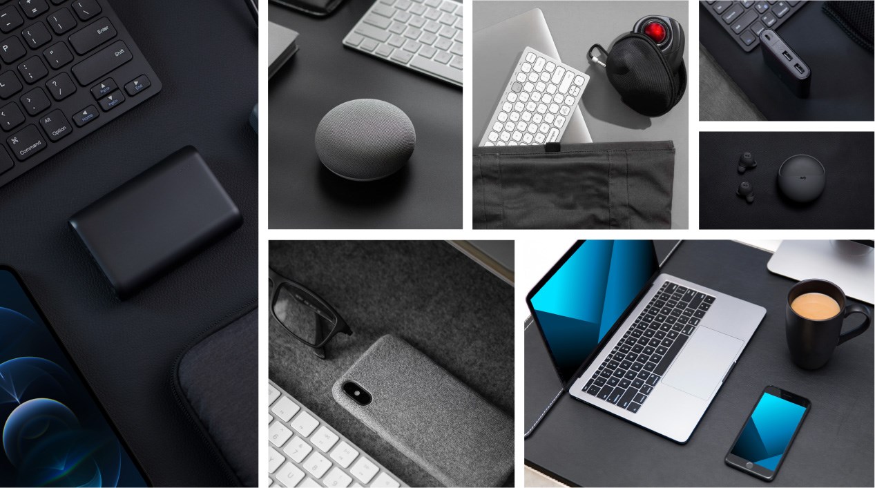 Collage of Kensington products on dark backgrounds