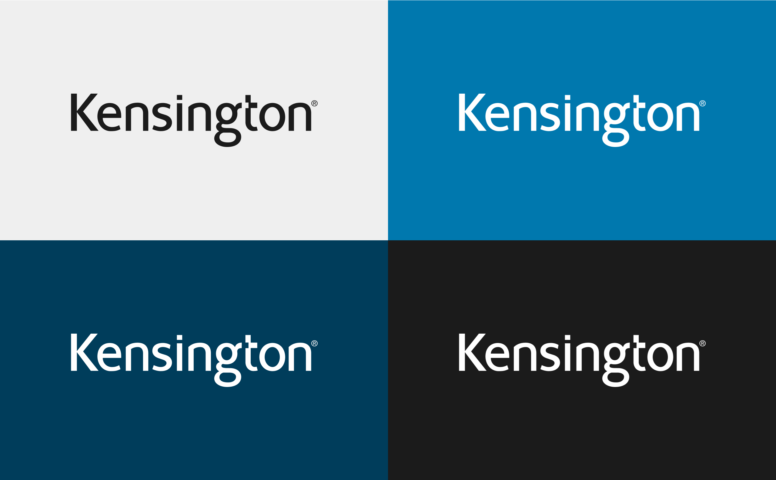 Kensington logo on different colors