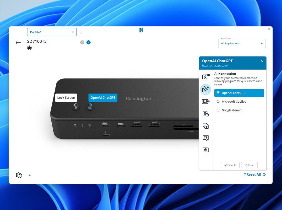 Screen Shot from the Kensington Konnect customize settings.