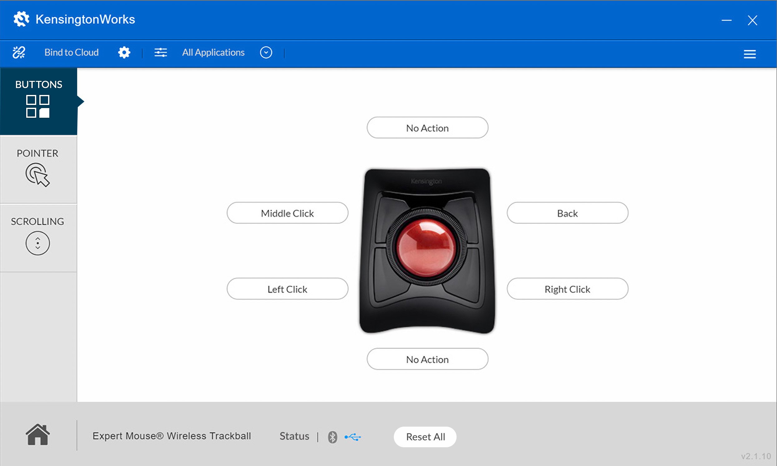 Screenshot of button assignments Kensingtonworks. Detailed description follows.