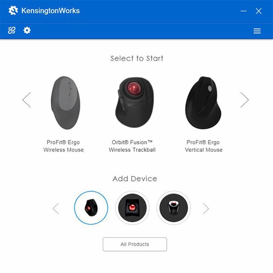 Captura de pantalla de selector de dispositivo de KensingtonWorks