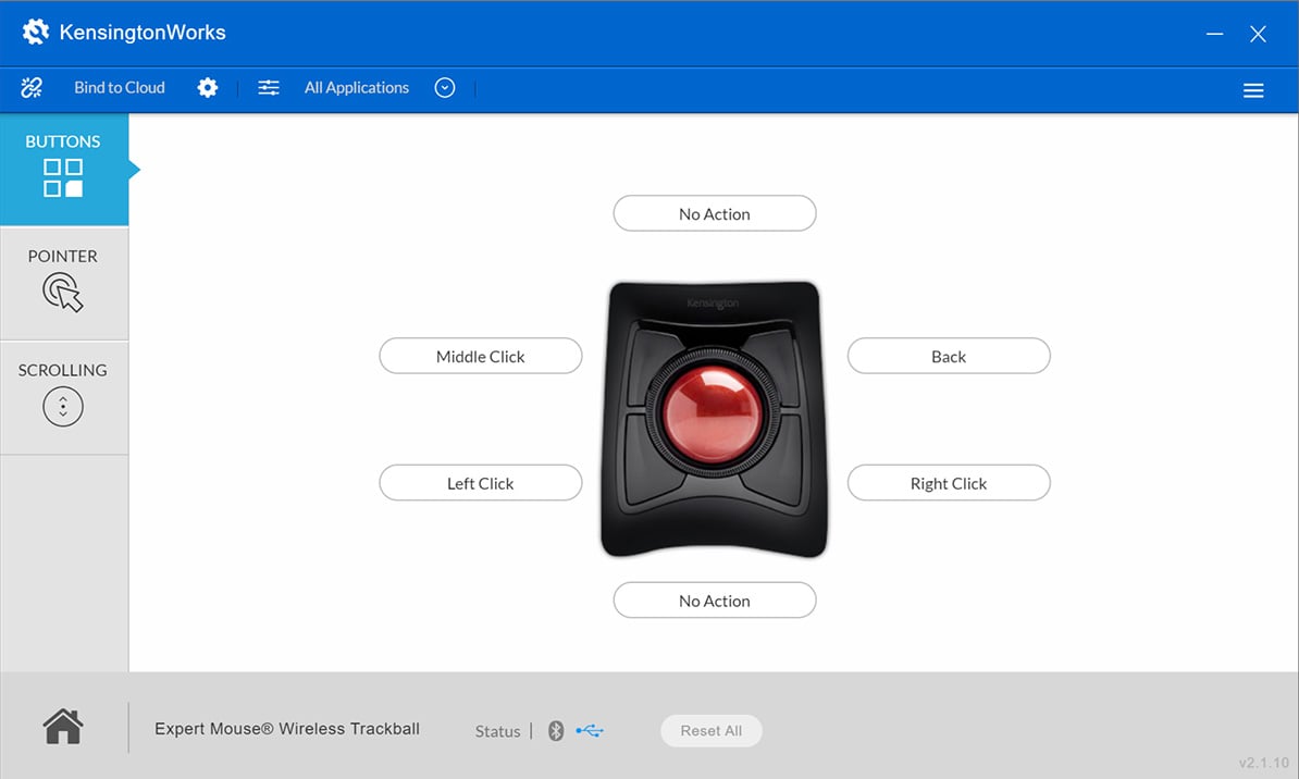 Captura de pantalla de la asignación de botones en KensingtonWorks