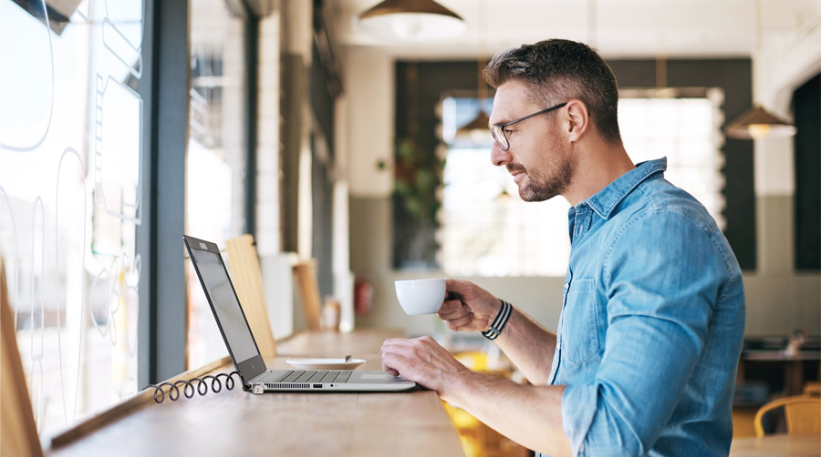 Man working at a caffee.