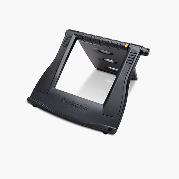 Ergonomische laptopstandaarden met een close-up van de Kensington SmartFit® Easy Riser™ Laptop Cooling Stand.