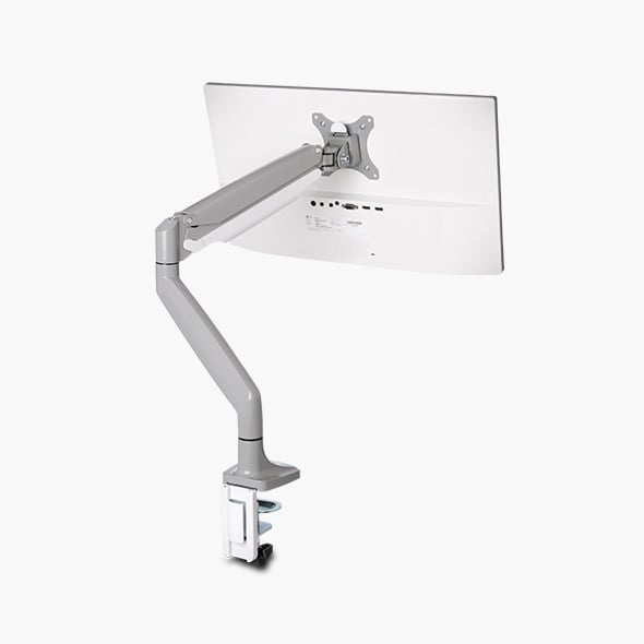Ergonomic monitor arms with a close up of the Kensington SmartFit® One-Touch Height Adjustable Single Monitor Arm.