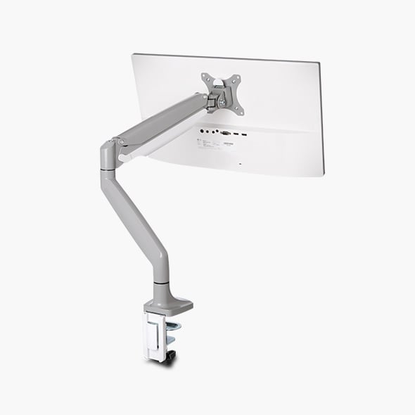 Ergonomische monitorarmen met een close-up van de Kensington SmartFit® One-Touch Height Adjustable Single Monitor Arm.