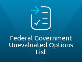 Blue background with 'Federal Government Unevaluated Options List' text, with a check list icon
