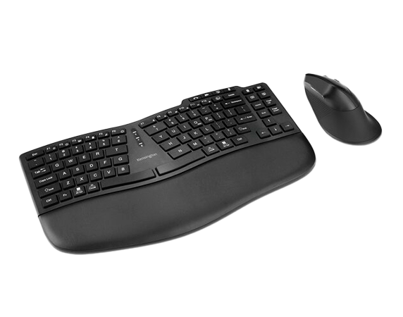 Un ensemble clavier et souris ergonomiques Kensington noirs conçus pour le confort et le soutien du poignet.