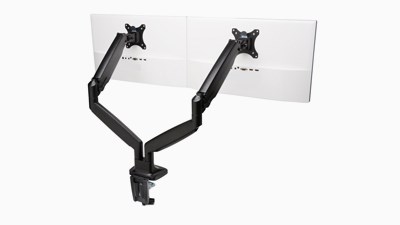 Dual Screen Adjustable Monitor Arm on white background