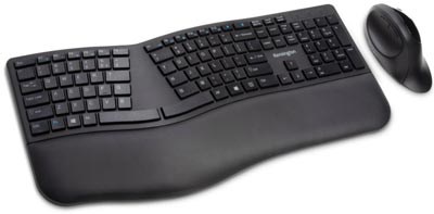 Ergonomic Curved Keyboard Right Handed Vertical Mouse on white background