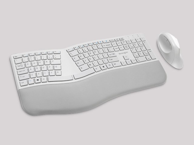 Pro Fit® Ergo Wireless Keyboard and Mouse—Gray on grey background