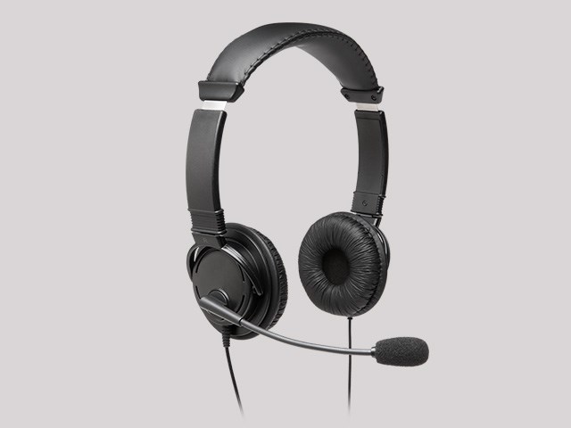 USB Hi-Fi Headphones with Mic on grey background