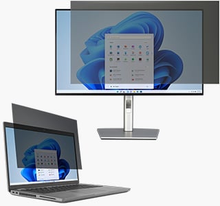 Kensington Direct Attach Privacy Screen Filters on laptop and desktop.