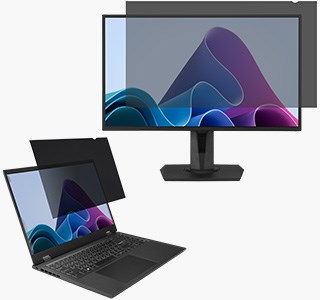 Kensington Eyesafe Blue Light Privacy Screen Filters on laptop and desktop.