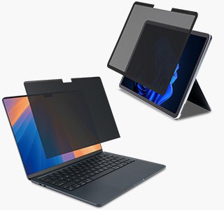 Kensington MagPro Elite Magnetic Privacy Screen Filters on laptop and iPad.