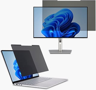 Kensington MagPro Privacy Screen Filters on laptop and desktop.