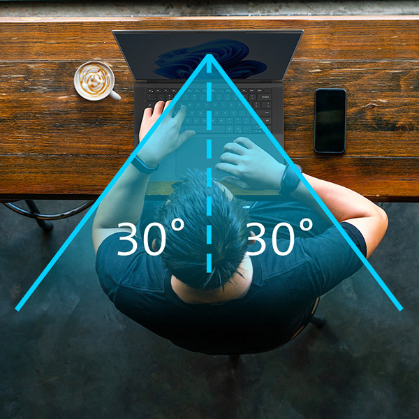 Kensington privacy screen limits viewing angle, narrowing field of vision to ±30°.