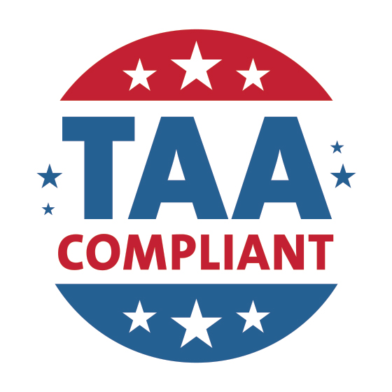 TAA Compliant badge with red, white, and blue design and stars—highlighting Kensington's government-ready tech accessories