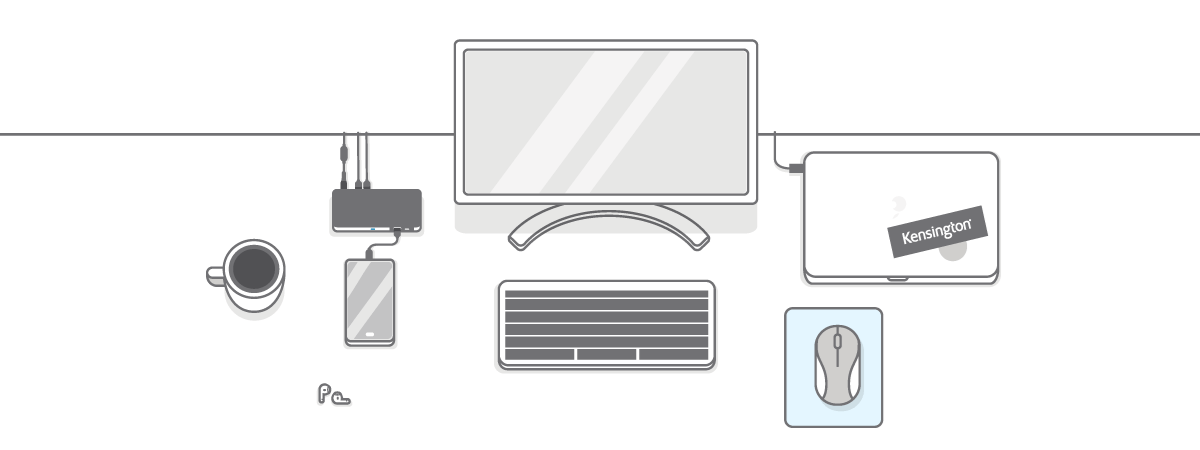 Illustration of desk with Kensington products