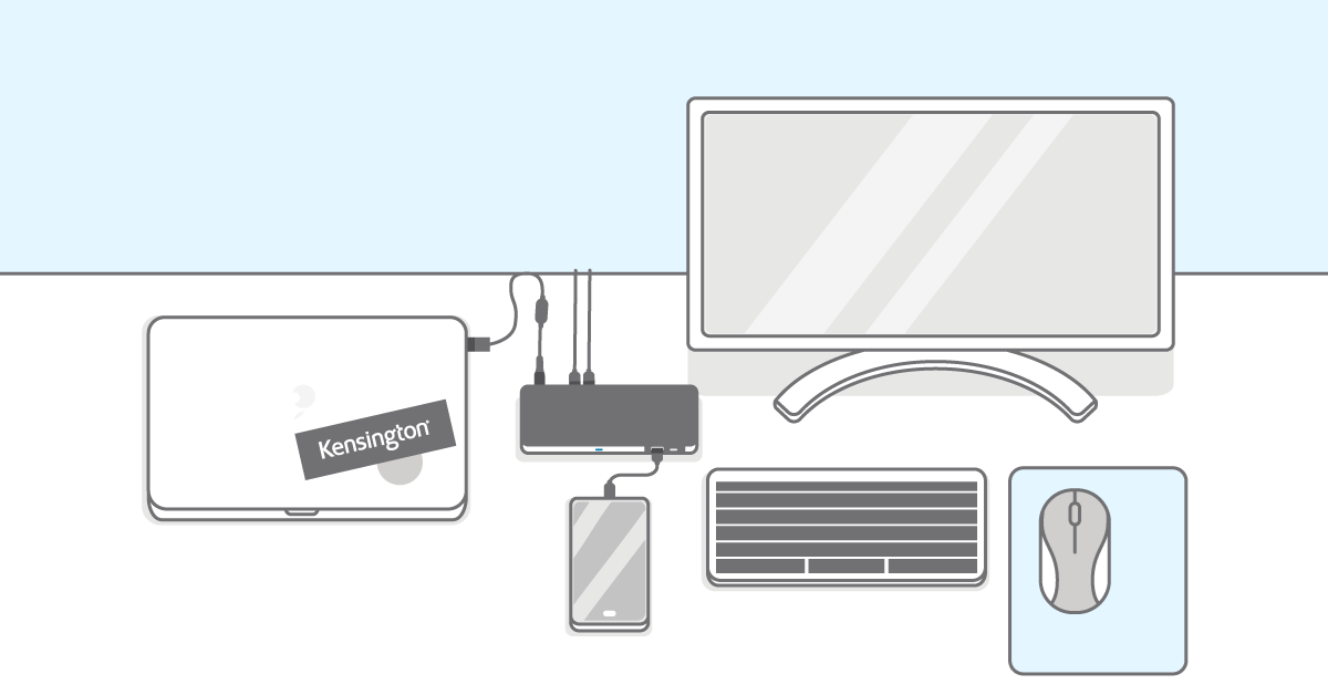 Illustration of desk with Kensington products